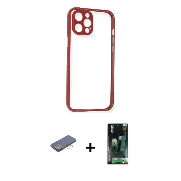 MARSİLYAN™- iPhone 12 Pro Kılıf Nova Asil Özel Seri - Siyah 360 Mat Full Body Arka Koruyucu + Renkli Kamera Lens Koruma Cam - MI