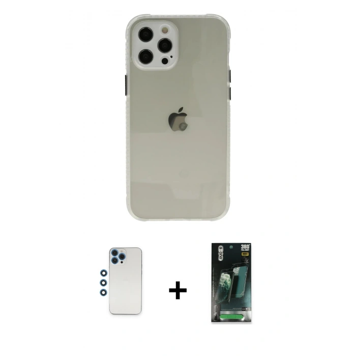 MARSİLYAN™- iPhone 12 Pro Kılıf Nova Asil Özel Seri - Siyah 360 Mat Full Body Arka Koruyucu + Shine Kamera Lens - MI