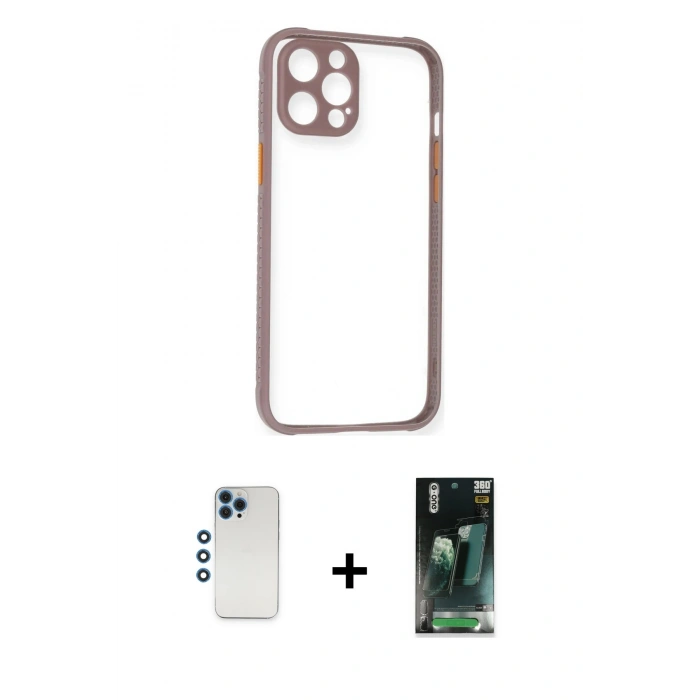 MARSİLYAN™- iPhone 12 Pro Kılıf Nova Asil Özel Seri - Siyah 360 Mat Full Body Arka Koruyucu + Shine Kamera Lens - MI