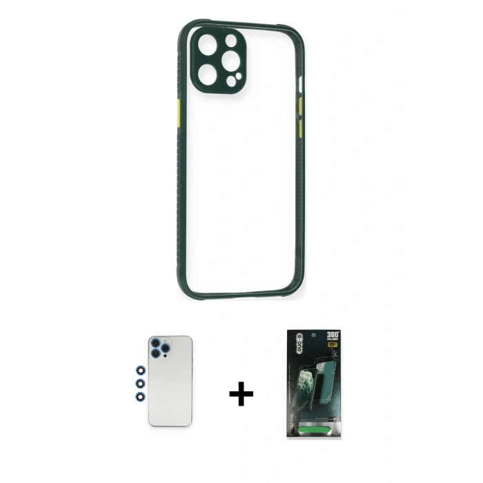 MARSİLYAN™- iPhone 12 Pro Kılıf Nova Asil Özel Seri - Siyah 360 Mat Full Body Arka Koruyucu + Shine Kamera Lens - MI