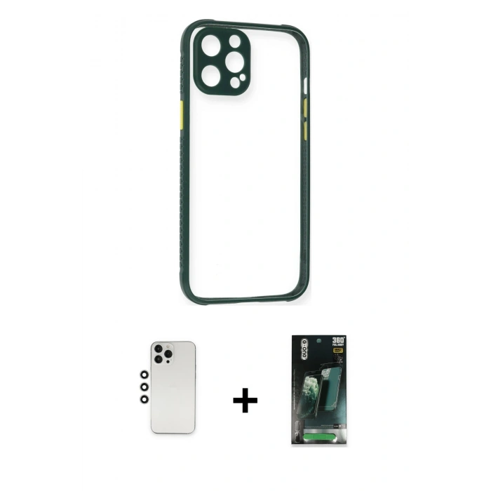 MARSİLYAN™- iPhone 12 Pro Kılıf Nova Asil Özel Seri - Siyah 360 Mat Full Body Arka Koruyucu + Shine Kamera Lens - GS