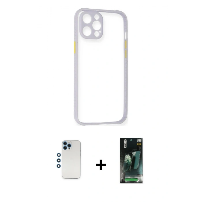 MARSİLYAN™- iPhone 12 Pro Kılıf Nova Asil Özel Seri - Siyah 360 Mat Full Body Arka Koruyucu + Shine Kamera Lens - MI