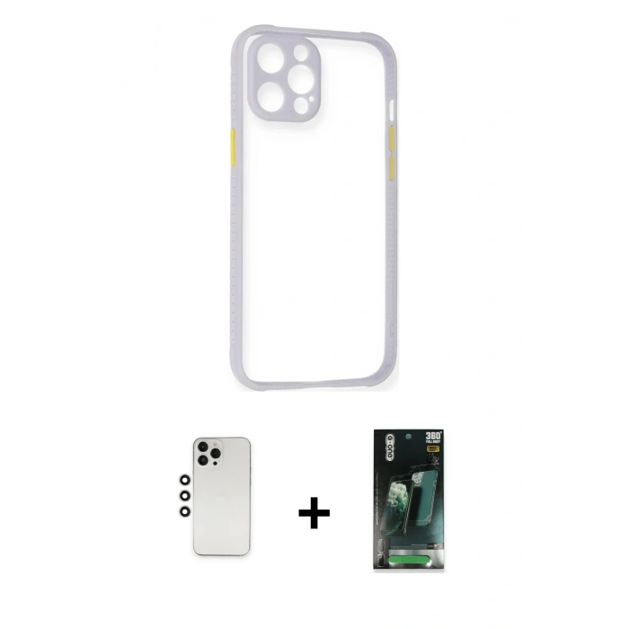 MARSİLYAN™- iPhone 12 Pro Kılıf Nova Asil Özel Seri - Siyah 360 Mat Full Body Arka Koruyucu + Shine Kamera Lens - GS