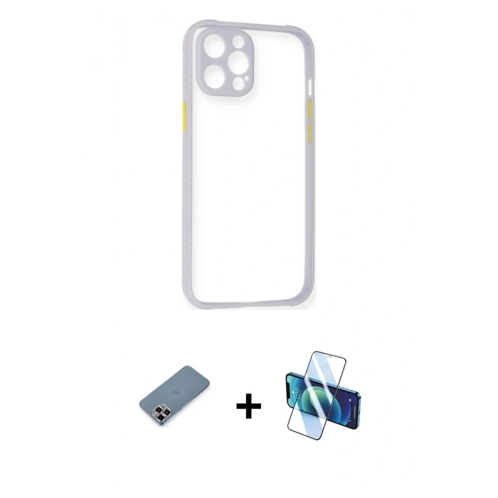 MARSİLYAN™- iPhone 12 Pro Kılıf Nova Asil Özel Seri - Siyah 3D Antistatik Cam Ekran Koruyucu + Metal Kamera Lens Koruma Cam - MR