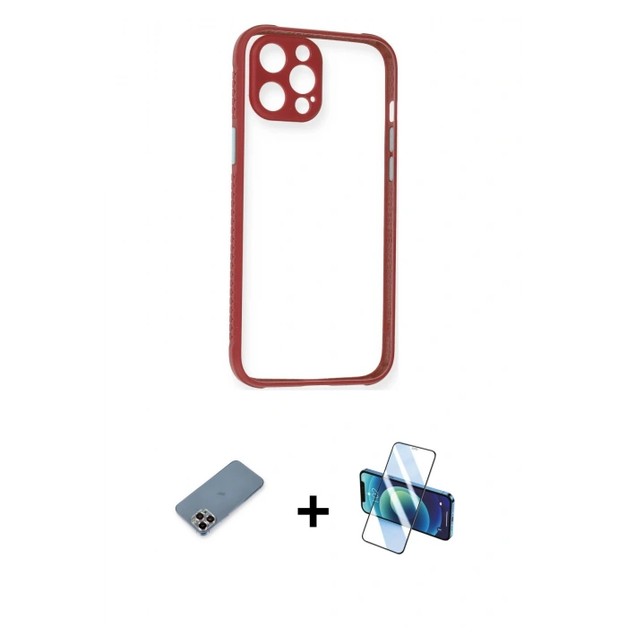 MARSİLYAN™- iPhone 12 Pro Kılıf Nova Asil Özel Seri - Siyah 3D Antistatik Cam Ekran Koruyucu + Metal Kamera Lens Koruma Cam - MR