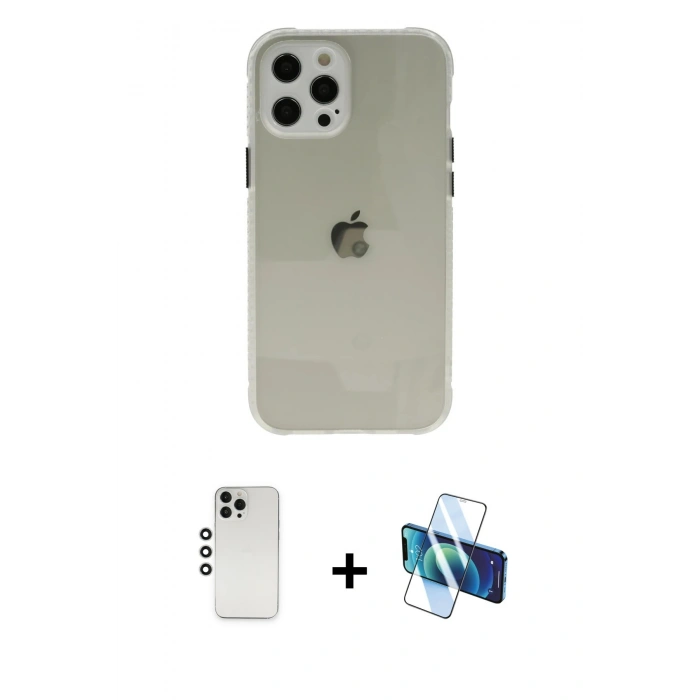 MARSİLYAN™- iPhone 12 Pro Kılıf Nova Asil Özel Seri - Siyah 3D Antistatik Cam Ekran Koruyucu + Shine Kamera Lens - GS