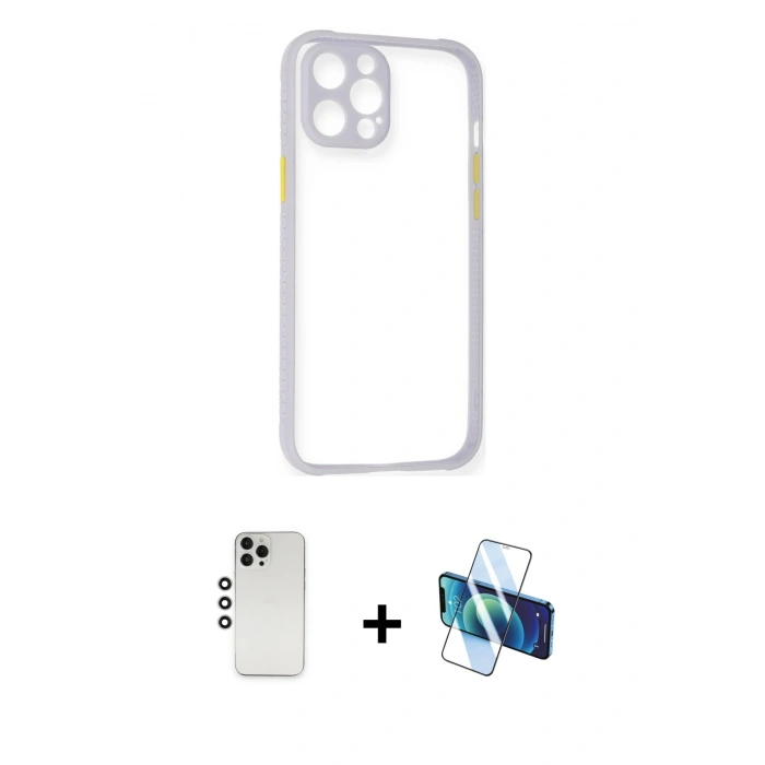 MARSİLYAN™- iPhone 12 Pro Kılıf Nova Asil Özel Seri - Siyah 3D Antistatik Cam Ekran Koruyucu + Shine Kamera Lens - GS