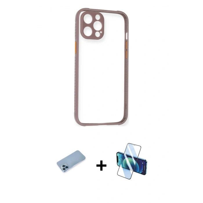 MARSİLYAN™- iPhone 12 Pro Kılıf Nova Asil Özel Seri - Siyah 3D Antistatik Cam Ekran Koruyucu + Shine Kamera Lens Koruma Cam - MI