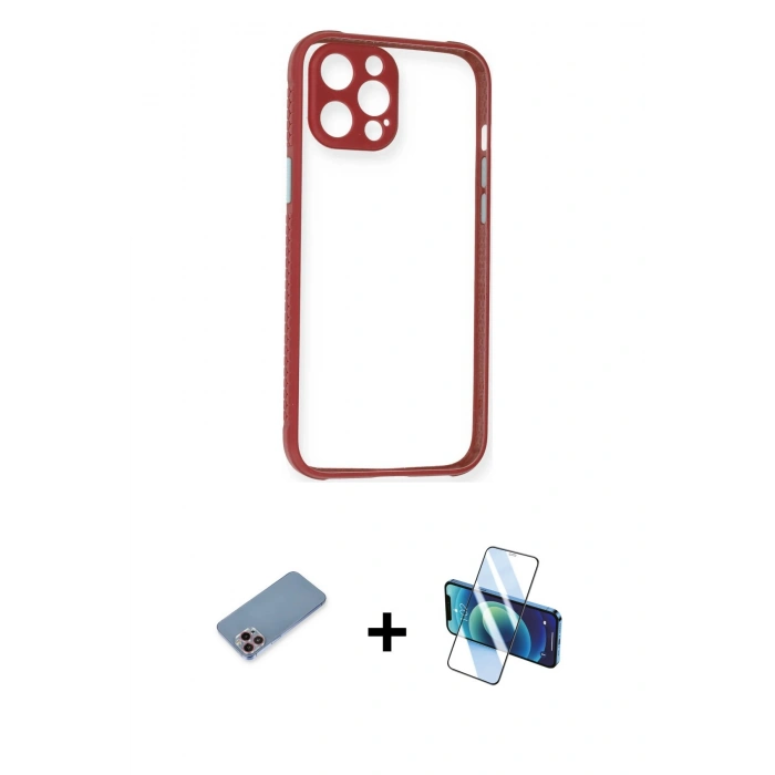 MARSİLYAN™- iPhone 12 Pro Kılıf Nova Asil Özel Seri - Siyah 3D Antistatik Cam Ekran Koruyucu + Shine Kamera Lens Koruma Cam - PE