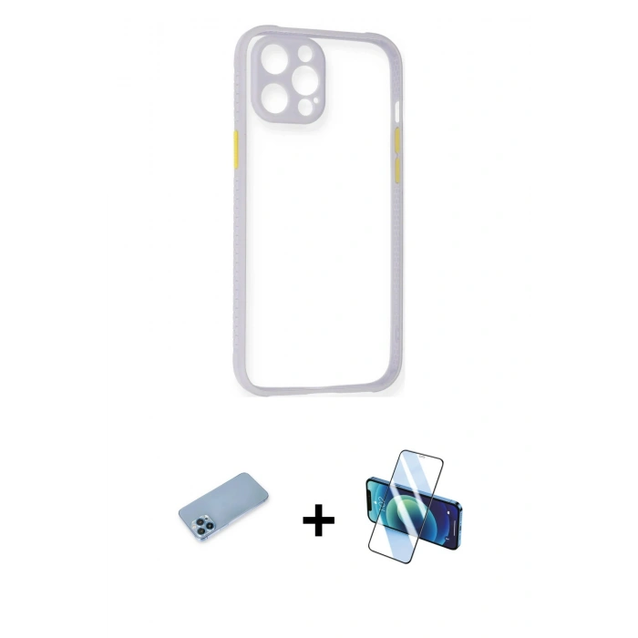 MARSİLYAN™- iPhone 12 Pro Kılıf Nova Asil Özel Seri - Siyah 3D Antistatik Cam Ekran Koruyucu + Shine Kamera Lens Koruma Cam - MI
