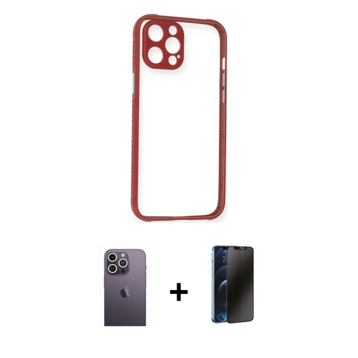 MARSİLYAN™- iPhone 12 Pro Kılıf Nova Asil Özel Seri - Siyah 3D Antistatik Hayalet Cam Ekran Koruyucu + Beyaz Neon Fosforlu Kamera Lens