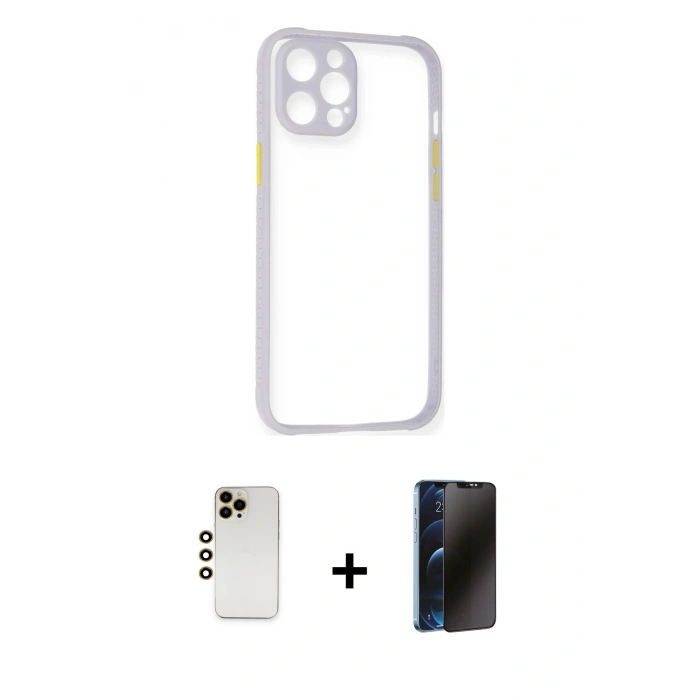 MARSİLYAN™- iPhone 12 Pro Kılıf Nova Asil Özel Seri - Siyah 3D Antistatik Hayalet Cam Ekran Koruyucu + Shine Kamera Lens - GD