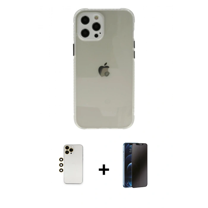 MARSİLYAN™- iPhone 12 Pro Kılıf Nova Asil Özel Seri - Siyah 3D Antistatik Hayalet Cam Ekran Koruyucu + Shine Kamera Lens - GD