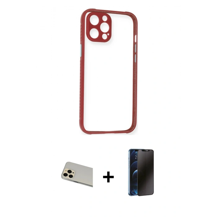 MARSİLYAN™- iPhone 12 Pro Kılıf Nova Asil Özel Seri - Siyah 3D Antistatik Hayalet Cam Ekran Koruyucu + Rainbow Kamera Lens Koruma Cam - GD
