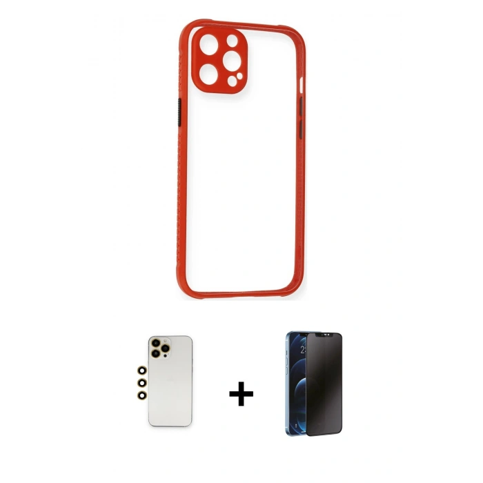 MARSİLYAN™- iPhone 12 Pro Kılıf Nova Asil Özel Seri - Siyah 3D Antistatik Hayalet Cam Ekran Koruyucu + Shine Kamera Lens - GD