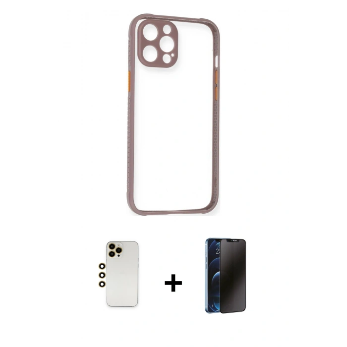 MARSİLYAN™- iPhone 12 Pro Kılıf Nova Asil Özel Seri - Siyah 3D Antistatik Hayalet Cam Ekran Koruyucu + Shine Kamera Lens - GD
