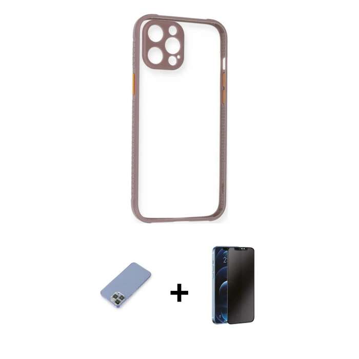 MARSİLYAN™- iPhone 12 Pro Kılıf Nova Asil Özel Seri - Siyah 3D Antistatik Hayalet Cam Ekran Koruyucu + Metal Kamera Lens Koruma Cam - KUYL