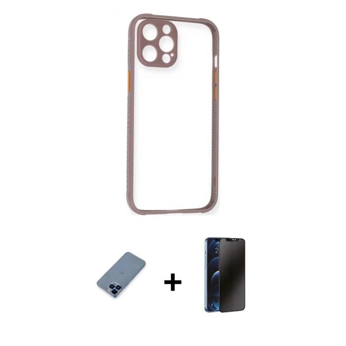 MARSİLYAN™- iPhone 12 Pro Kılıf Nova Asil Özel Seri - Siyah 3D Antistatik Hayalet Cam Ekran Koruyucu + Metal Kamera Lens Koruma Cam - MI