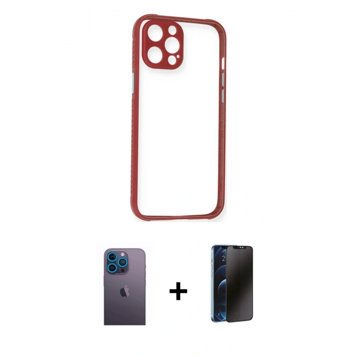MARSİLYAN™- iPhone 12 Pro Kılıf Nova Asil Özel Seri - Siyah 3D Antistatik Hayalet Cam Ekran Koruyucu + Neon Fosforlu Kamera Lens - MI