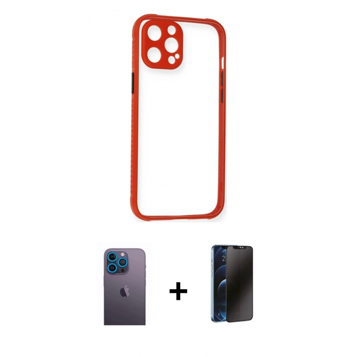 MARSİLYAN™- iPhone 12 Pro Kılıf Nova Asil Özel Seri - Siyah 3D Antistatik Hayalet Cam Ekran Koruyucu + Neon Fosforlu Kamera Lens - MI