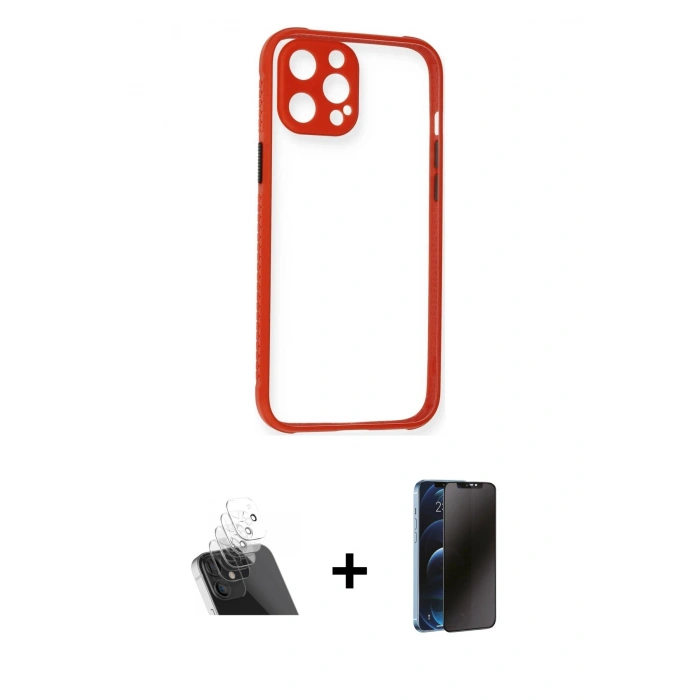 MARSİLYAN™- iPhone 12 Pro Kılıf Nova Asil Özel Seri - Siyah 3D Antistatik Hayalet Cam Ekran Koruyucu + Kamera Lens Koruma Cam - SF