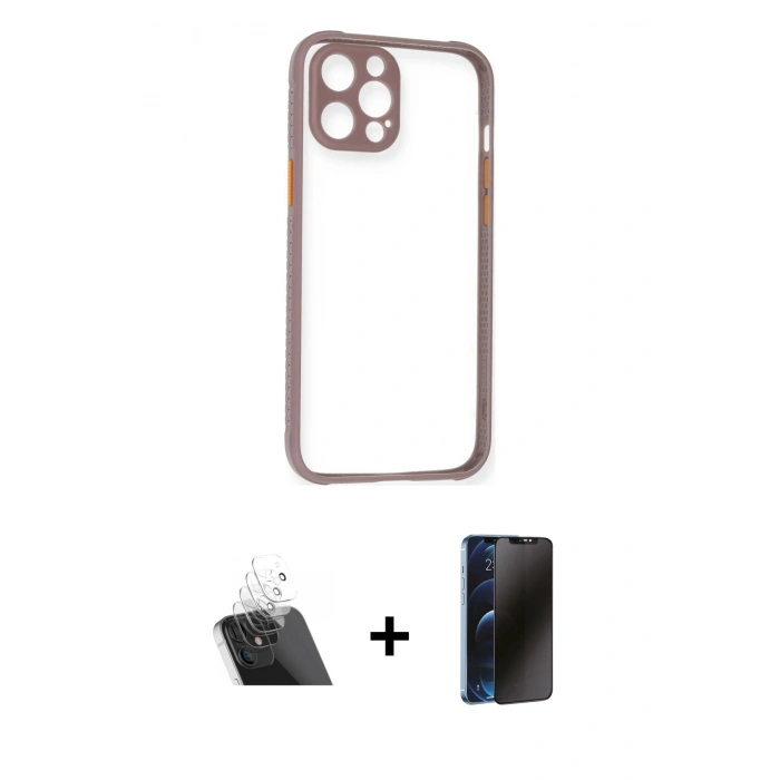 MARSİLYAN™- iPhone 12 Pro Kılıf Nova Asil Özel Seri - Siyah 3D Antistatik Hayalet Cam Ekran Koruyucu + Kamera Lens Koruma Cam - SF