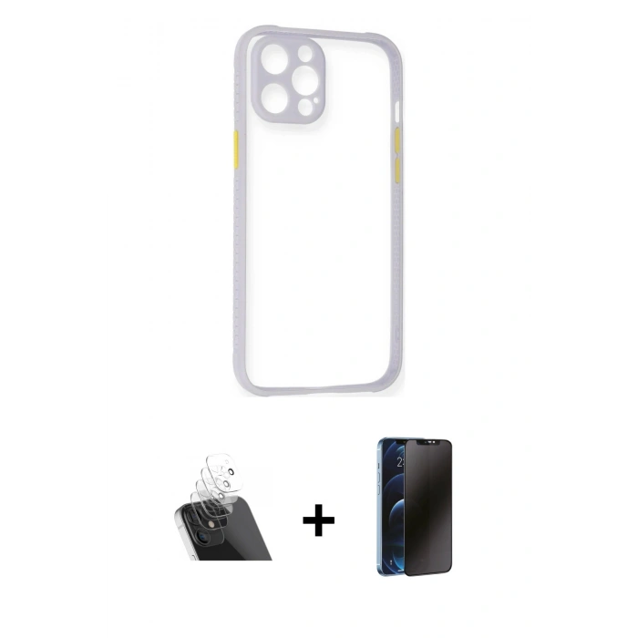 MARSİLYAN™- iPhone 12 Pro Kılıf Nova Asil Özel Seri - Siyah 3D Antistatik Hayalet Cam Ekran Koruyucu + Kamera Lens Koruma Cam - SF
