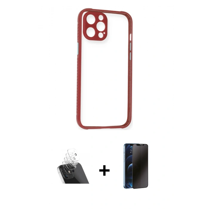 MARSİLYAN™- iPhone 12 Pro Kılıf Nova Asil Özel Seri - Siyah 3D Antistatik Hayalet Cam Ekran Koruyucu + Kamera Lens Koruma Cam - SF