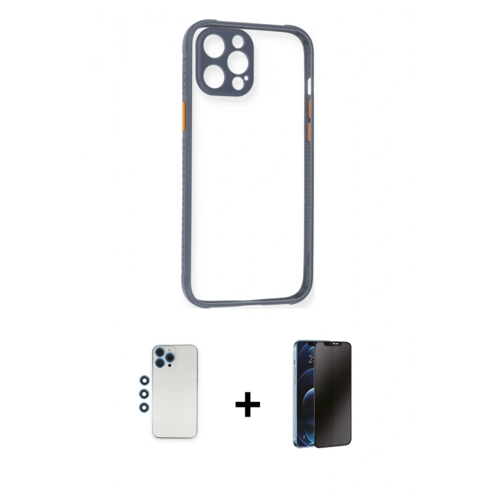 MARSİLYAN™- iPhone 12 Pro Kılıf Nova Asil Özel Seri - Siyah 3D Antistatik Hayalet Cam Ekran Koruyucu + Shine Kamera Lens - MI
