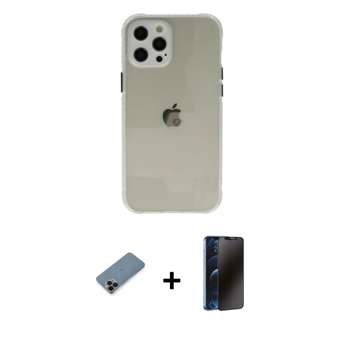MARSİLYAN™- iPhone 12 Pro Kılıf Nova Asil Özel Seri - Siyah 3D Antistatik Hayalet Cam Ekran Koruyucu + Shine Kamera Lens Koruma Cam - SH