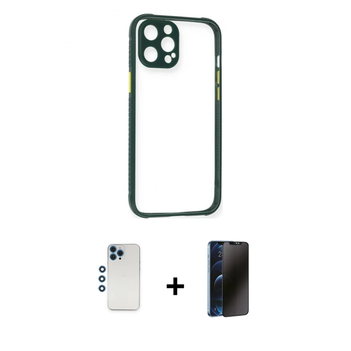MARSİLYAN™- iPhone 12 Pro Kılıf Nova Asil Özel Seri - Siyah 3D Antistatik Hayalet Cam Ekran Koruyucu + Shine Kamera Lens - MI