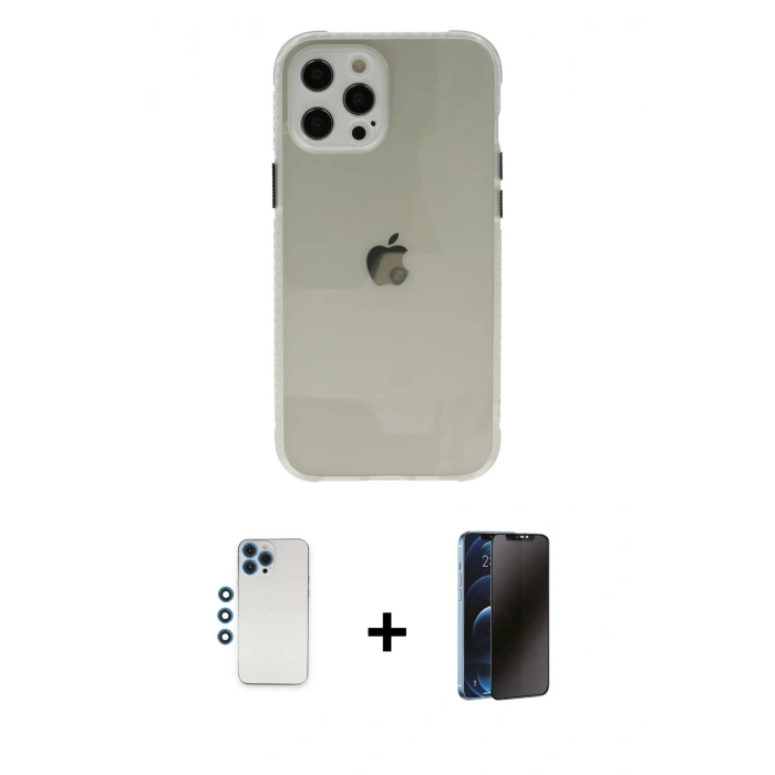 MARSİLYAN™- iPhone 12 Pro Kılıf Nova Asil Özel Seri - Siyah 3D Antistatik Hayalet Cam Ekran Koruyucu + Shine Kamera Lens - MI