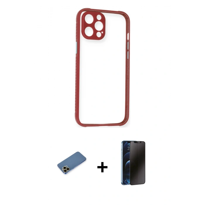 MARSİLYAN™- iPhone 12 Pro Kılıf Nova Asil Özel Seri - Siyah 3D Antistatik Hayalet Cam Ekran Koruyucu + Shine Kamera Lens Koruma Cam - GD