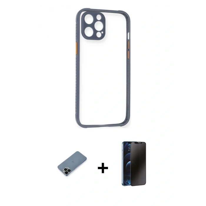 MARSİLYAN™- iPhone 12 Pro Kılıf Nova Asil Özel Seri - Siyah 3D Antistatik Hayalet Cam Ekran Koruyucu + Shine Kamera Lens Koruma Cam - SH