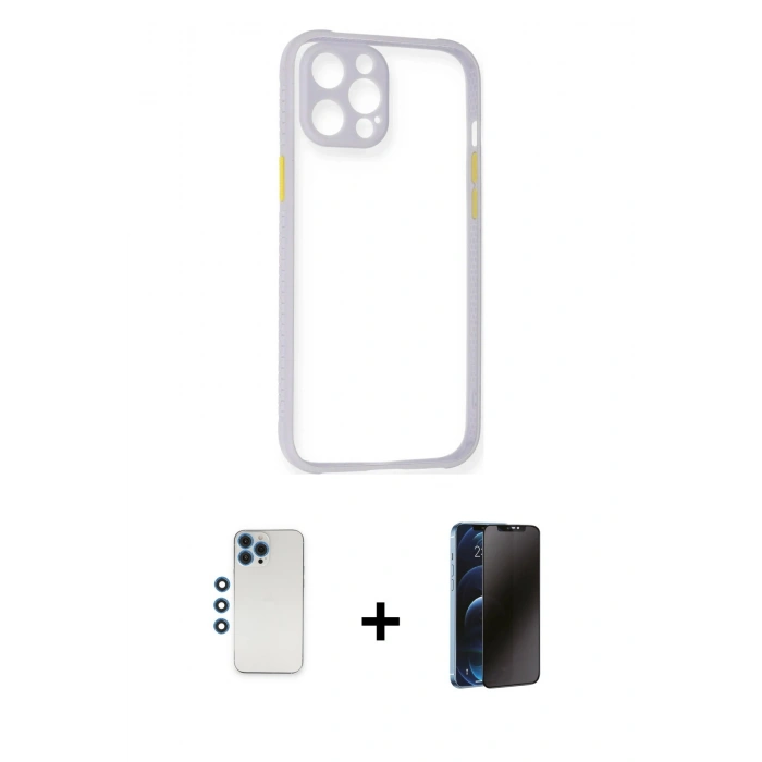 MARSİLYAN™- iPhone 12 Pro Kılıf Nova Asil Özel Seri - Siyah 3D Antistatik Hayalet Cam Ekran Koruyucu + Shine Kamera Lens - MI