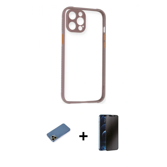 MARSİLYAN™- iPhone 12 Pro Kılıf Nova Asil Özel Seri - Siyah 3D Antistatik Hayalet Cam Ekran Koruyucu + Shine Kamera Lens Koruma Cam - GD