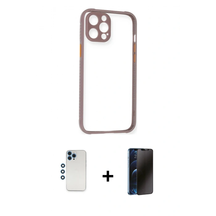 MARSİLYAN™- iPhone 12 Pro Kılıf Nova Asil Özel Seri - Siyah 3D Antistatik Hayalet Cam Ekran Koruyucu + Shine Kamera Lens - MI