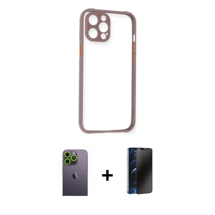 MARSİLYAN™- iPhone 12 Pro Kılıf Nova Asil Özel Seri - Siyah 3D Antistatik Hayalet Cam Ekran Koruyucu + Neon Fosforlu Kamera Lens - YL