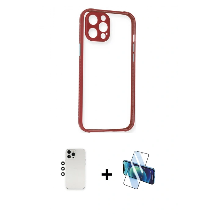 MARSİLYAN™- iPhone 12 Pro Kılıf Nova Asil Özel Seri - Siyah 3D Antistatik Seramik Nano Ekran Koruyucu + Gümüş Shine Kamera Lens