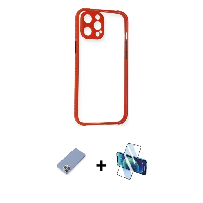 MARSİLYAN™- iPhone 12 Pro Kılıf Nova Asil Özel Seri - Siyah 3D Antistatik Seramik Nano Ekran Koruyucu + Koyu Yeşil Metal Kamera Lens Koruma Cam
