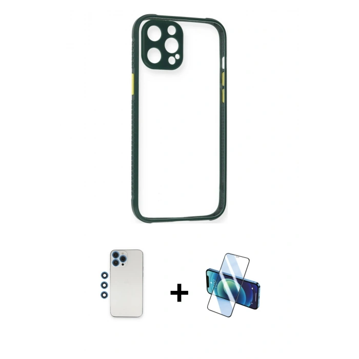 MARSİLYAN™- iPhone 12 Pro Kılıf Nova Asil Özel Seri - Siyah 3D Antistatik Seramik Nano Ekran Koruyucu + Shine Kamera Lens - MI