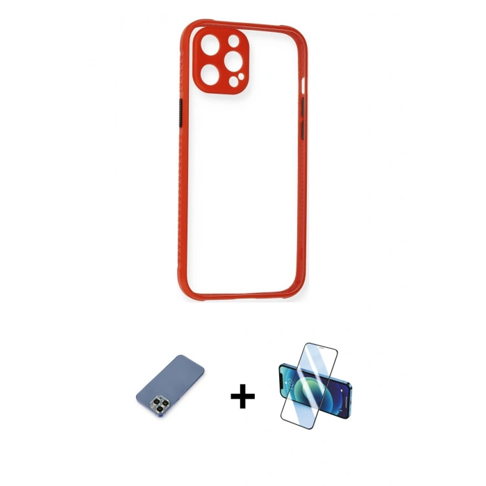 MARSİLYAN™- iPhone 12 Pro Kılıf Nova Asil Özel Seri - Siyah 3D Antistatik Seramik Nano Ekran Koruyucu + Metal Kamera Lens Koruma Cam - AKYL