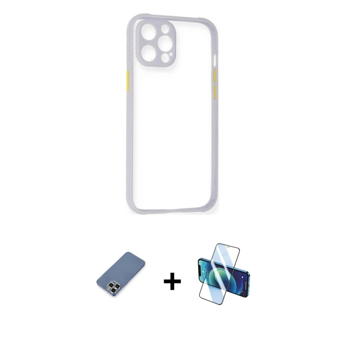 MARSİLYAN™- iPhone 12 Pro Kılıf Nova Asil Özel Seri - Siyah 3D Antistatik Seramik Nano Ekran Koruyucu + Metal Kamera Lens Koruma Cam - AKYL