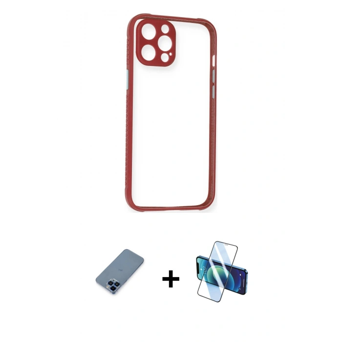 MARSİLYAN™- iPhone 12 Pro Kılıf Nova Asil Özel Seri - Siyah 3D Antistatik Seramik Nano Ekran Koruyucu + Metal Kamera Lens Koruma Cam - MI