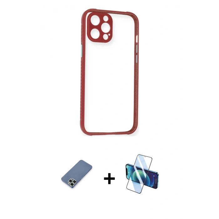 MARSİLYAN™- iPhone 12 Pro Kılıf Nova Asil Özel Seri - Siyah 3D Antistatik Seramik Nano Ekran Koruyucu + Metal Kamera Lens Koruma Cam - AKYL