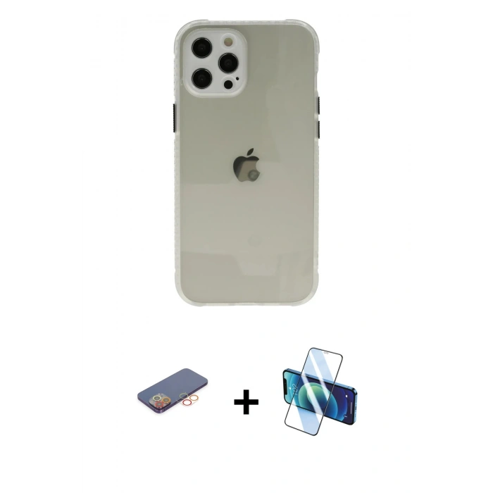 MARSİLYAN™- iPhone 12 Pro Kılıf Nova Asil Özel Seri - Siyah 3D Antistatik Seramik Nano Ekran Koruyucu + Renkli Kamera Lens Koruma Cam - TU