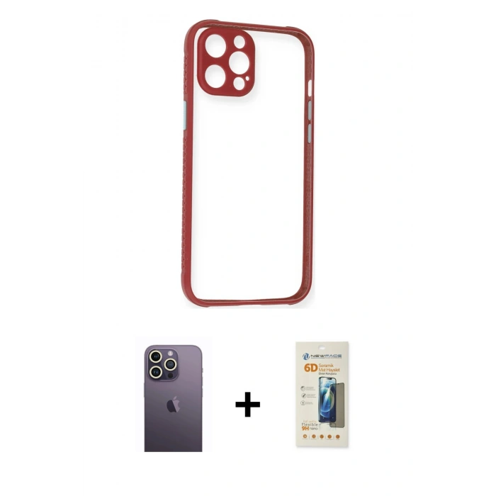 MARSİLYAN™- iPhone 12 Pro Kılıf Nova Asil Özel Seri - Siyah 6D Mat Seramik Hayalet Nano Ekran Koruyucu + Neon Fosforlu Kamera Lens - BZ