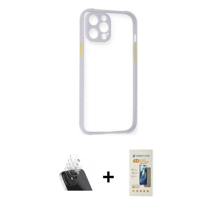 MARSİLYAN™- iPhone 12 Pro Kılıf Nova Asil Özel Seri - Siyah 6D Mat Seramik Hayalet Nano Ekran Koruyucu + Kamera Lens Koruma Cam - SF
