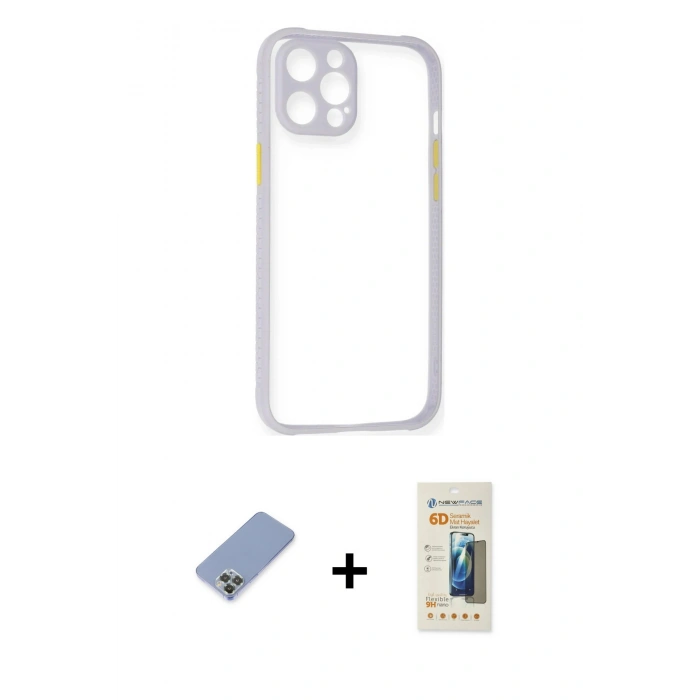 MARSİLYAN™- iPhone 12 Pro Kılıf Nova Asil Özel Seri - Siyah 6D Mat Seramik Hayalet Nano Ekran Koruyucu + Koyu Yeşil Metal Kamera Lens Koruma Cam