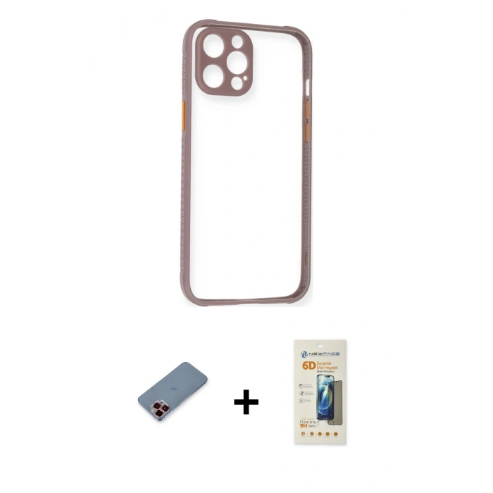 MARSİLYAN™- iPhone 12 Pro Kılıf Nova Asil Özel Seri - Siyah 6D Mat Seramik Hayalet Nano Ekran Koruyucu + Metal Kamera Lens Koruma Cam - KI